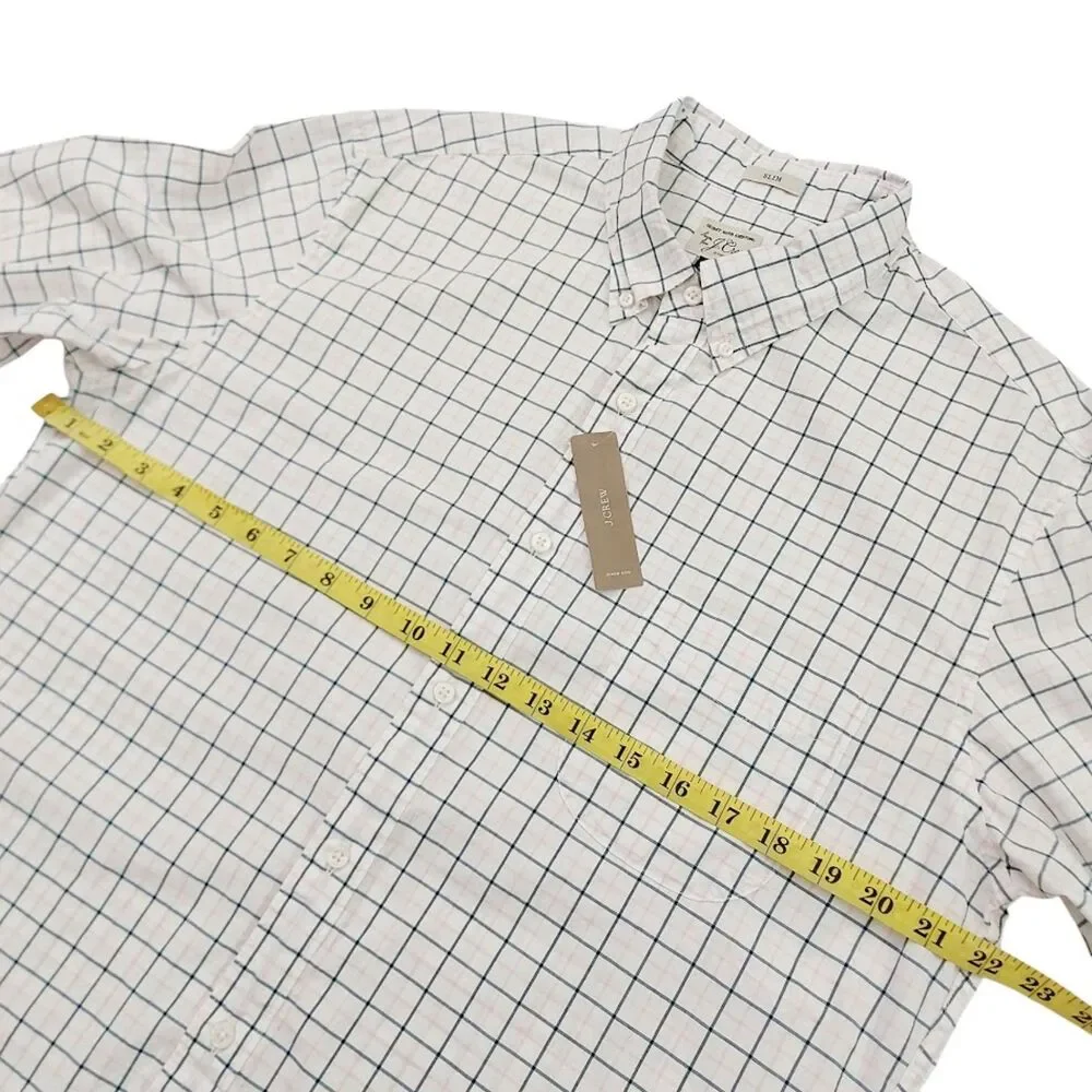 J Crew Mens Large White Shirt Slim Fit Stretch Checked Long Sleeve Workwear